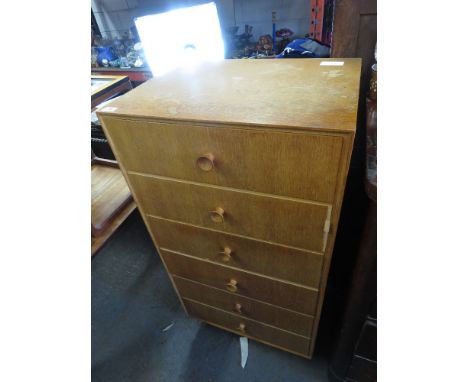 Viewing/Collection for this lot is at Access House, 157 The Butts, Frome, BA11 4AQ Vintage light oak Meredew tallboy chest of