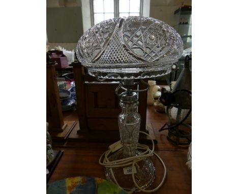 A cut clear glass table lamp of mushroom form (sold electrically untested) 