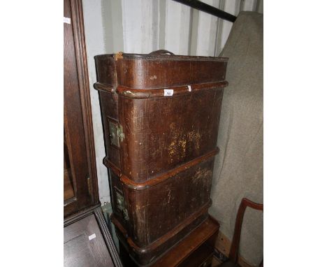 A wooden bound vintage travel trunk 