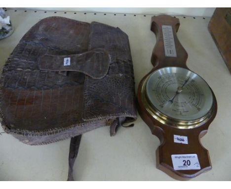 A crocodile skin case together with a small aneroid barometer (2) 