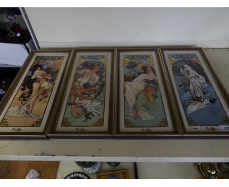 Four Goebel porcelain wall plaques depicting scenes after Mucha 