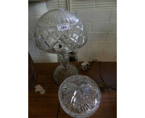 A cut glass table lamp of mushroom form (sold electrically untested) together with a further cut clear glass bowl (2) 