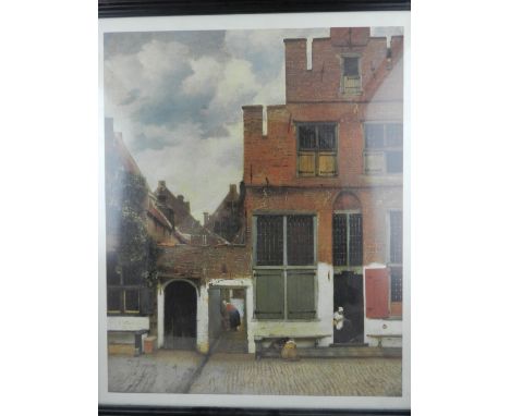 After Johannes Vermeer, a coloured print of 'The Little Street', H.54, W.42cm