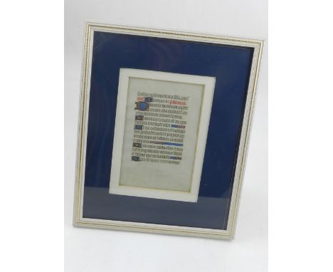 A Christian psalms Illuminated manuscript book of hours circa 1470, gilt-heightened, framed. 