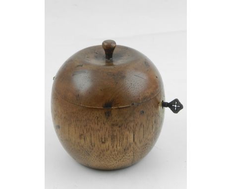 A novelty fruitwood tea caddy, in the shape of an orange. 