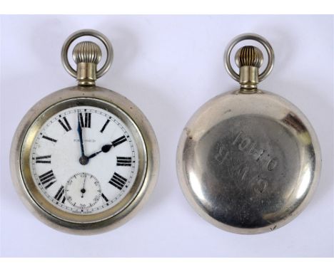 A GREAT WESTERN RAILWAY NICKEL CASED POCKET WATCH by Record, with a 15 jewel Swiss movement, the circular white enamel dial w