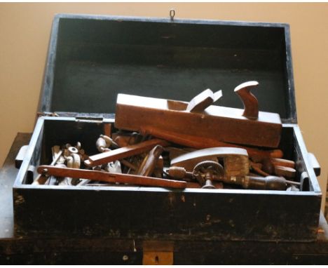 A good collection of old wooden Estate Carpenter's Tools, in original wooden box. A lot, w.a.f. (1)