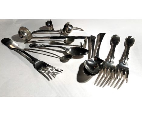 A collection of varied Irish &amp; English Georgian silver Spoons, Forks etc., some pairs of ladles, punch ladle etc., overal