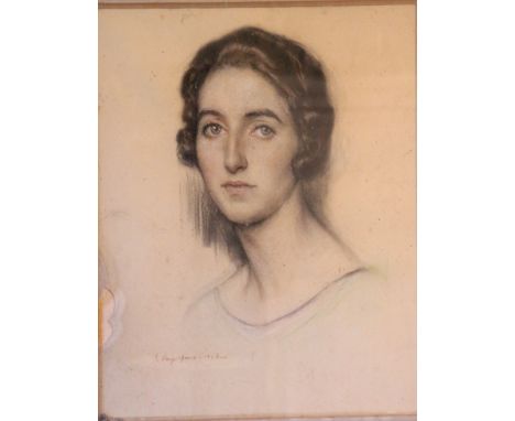 Pastel: "Portrait of Mrs. Alexander as a Young Woman;" watercolour "Landscape" watercolour "The Boy in Blue," unframed; and t