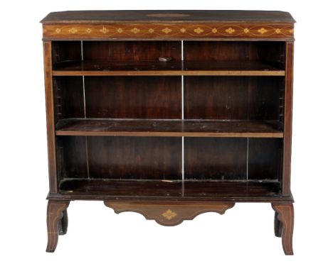 An attractive Edwardian inlaid Open Bookcase, with floral design on inlaid bracket feet, approx. 102cms high x 100cms wide(40