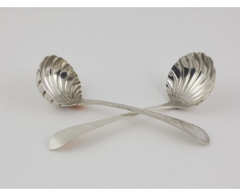 An attractive George III English silver Sauce Ladle, with bright cut handle and shell bowl, London c. 1784 by Josh. Lejeune; 