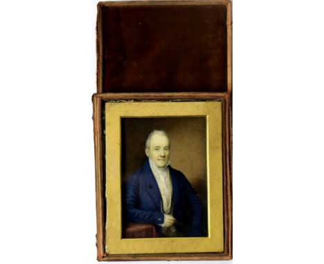 19th Century Irish SchoolMiniature: Half length, "Portrait of John Verschoyle of Stillorgan Park, Dublin, with elbow on table