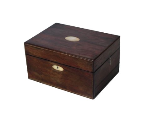 A Regency period rosewood Sewing Box, with mother-o-pearl inlay, together with an octagonal lift top inlaid satinwood Box, an