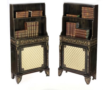 A fine quality pair of Regency period simulated coromandelwood Chiffoniers, in the manner of Thomas Hope, the waterfall effec