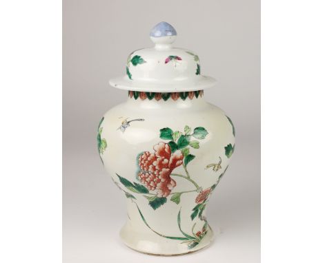 A very good early 19th Century Chinese Famille Rose Vase &amp; Cover, of bulbous form, decorated in bright enamel colours, wi