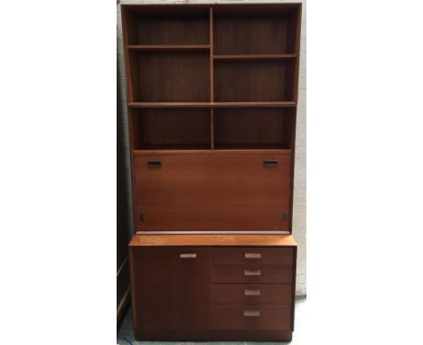 A Grange mid-century three part shelf and cupboard system, 92cmW 