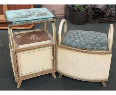 A mid-century Lloyd loom style bedside table and stool 