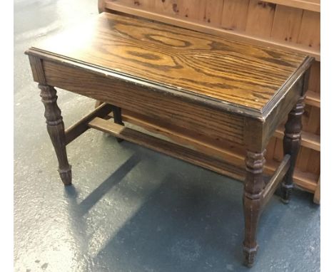 A duet piano stool with hinged lid and octagonal legs, 74cmW 