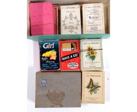 A quantity of vintage puzzles and card games, to include Jeux-Spear 'Jeu des Fleurs' and 'La Zoologie'; 'Girl' a Pepys Game; 