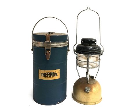A large vintage Thermos flask, 35cmH; together with a camping heater 