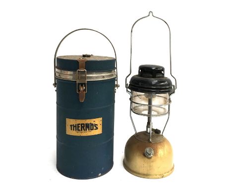 A large vintage Thermos flask, 35cmH; together with a camping heater 