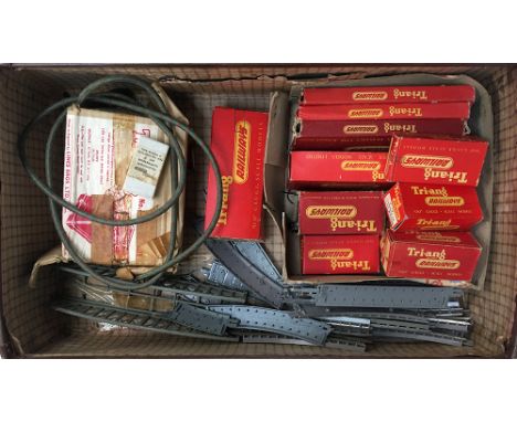 A suitcase filled with Triang OO gauge model railway items, all in original boxes, to include R.52 Tank Loco 47606; S.R coach