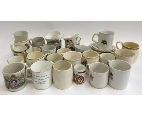 A lot of commemorative mugs and saucers 