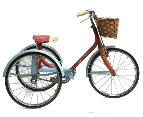 A vintage Raleigh Lion tricycle with wicker basket, c.1940s 