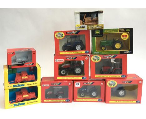 A collection of Britains New Holland 6635 Tractor; Massey Ferguson MF 6180 Tractor; Case Construction 1850K series III crawle
