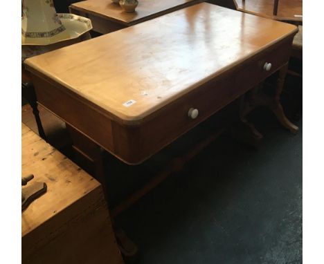 A pine pedestal desk, two drawers with ceramic knobs, 105cmW 