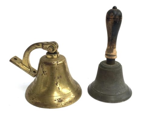 A brass ships bell; together with a brass hand bell marked A.S 1942 with broad arrow 