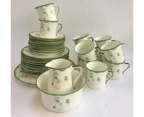 A Blair china green and white part tea set to include tea cups, saucers, plates, milk jug, sugar bowl, etc 