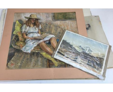 A portfolio of pastel studies by Anne Matthews, some pen and ink, portrait and life studies 