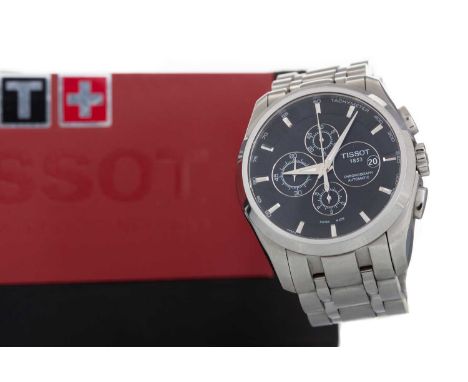 TISSOT COUTURIER STAINLESS STEEL AUTOMATIC WRIST WATCH T035627A, the round dial with baton hour markers, 44mm case, on a stai