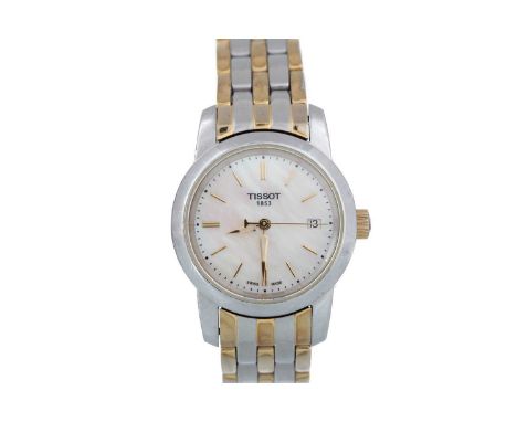 TISSOT TIMELINE STAINLESS STEEL QUARTZ WRIST WATCH the round dial with baton hour markers, 28mm case, on a stainless steel br
