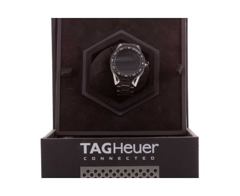 TAG HEUER CONNECTED SMARTWATCH model SBF818000, the round digital dial with Arabic markers to the bezel, 41mm case, on a tita