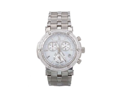 FRANK ROSHA  MOTHER OF PEARL AND DIAMOND STAINLESS STEEL QUARTZ WRIST WATCH the round mother of pearl dial with baton hour ma