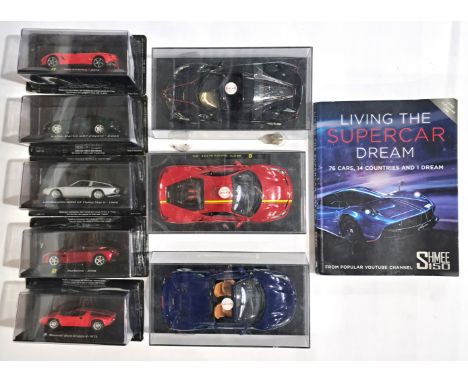 Ferrari, Aston Martin, Maserati and similar, a Supercar/Sports group (Bburago and magazine issue) to include 5x 1:43 scale ma