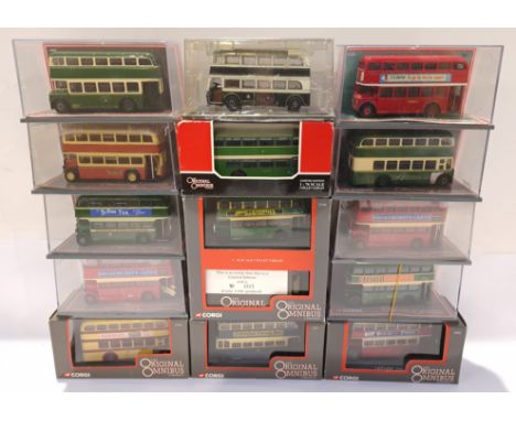 Corgi, a boxed Group of Original Omnibus 1:76 Scale Models. Includes 41002 AEC Regent V Hebble Motor Services LTD with others