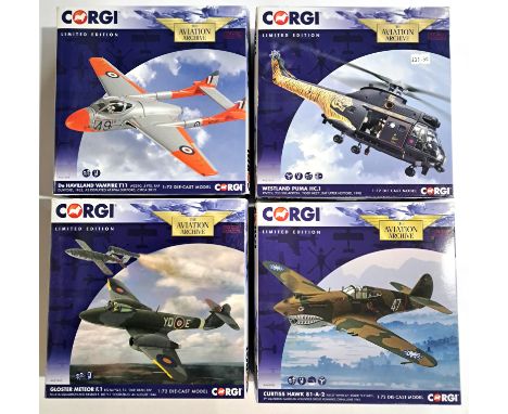 Corgi Aviation Archive, a boxed 1:72 scale group to include AA27003 Westland Puma HC.1 Helicopter, AA37304 De Havilland Vampi