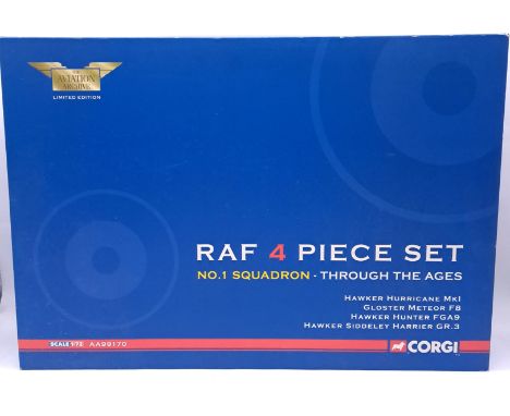 Corgi Aviation Archive, a boxed AA99170 (1/72nd scale) - "RAF" 4-piece Set - "No.1 Squadron" Through the Ages includes Hurric