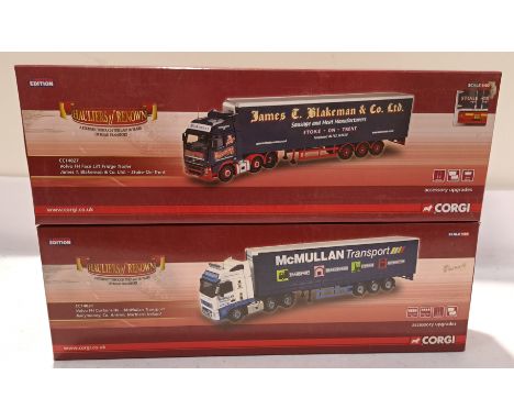 Corgi, a boxed Pair of Hauliers of Renown 1:50 Scale Models. Includes cc14027 Volvo FH Face Lift Fridge Trailer "James T. Bla