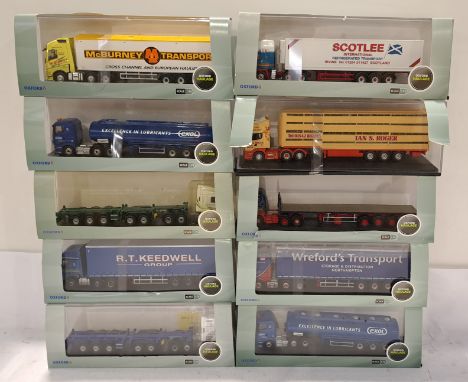 Oxford Diecast, a boxed Group of 1:76 Scale Haulage Models. Includes 76VOL4008 Volvo FH4 GXL Walking Floor McBurney Transport