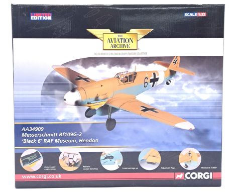 Corgi Aviation Archive, a boxed 1:32 scale AA34909 Messerschmitt BF109 G-2 "Black 6 RAF Museum, Hendon". Although not checked