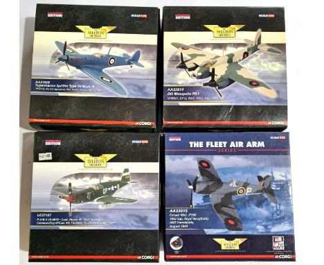 Corgi Aviation Archive, a boxed group of 1:72 scale Military Aircraft to include AA32814 DH Mosquito PR.1 and others. Althoug