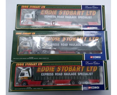 Corgi 'Eddie Stobart' a boxed trucked and trailer group to include; CC133405 Man TGA XL step frame curtainside trailer, as we