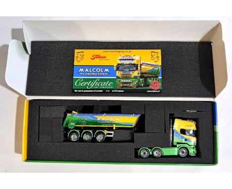 Tekno, a boxed 1:50 scale 098022CA Scania R-Serie Topline with 3 axle tipper "WH Malcolm" complete with numbered certificate 
