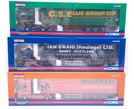 Corgi, a boxed 1:50 scale Haulage group to include CC12926 (Hauliers Of Renown) Scania Topline Curtainside "Mulgrew Haulage L