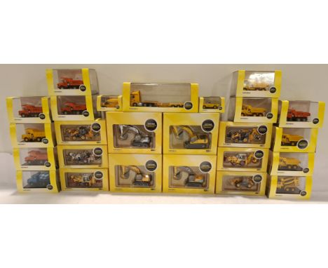 Oxford Diecast, a boxed Group of 1:76 Scale Construction Vehicles. Includes 76MB010 Mercedes Actros Semi Low Loader JCB with 