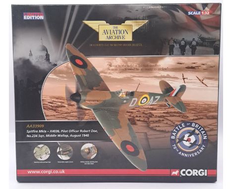 Corgi Aviation Archive, a boxed 1:32 scale AA33909 (Battle OF Britain 70th Anniversary) Spitfire MkIA -X4036, "Pilot Officer 